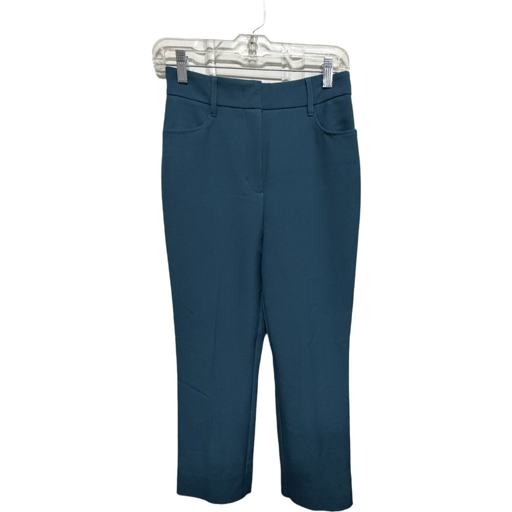 Oak + Fort Teal Cropped Straight Leg Pants Size 4 High Rise Stretch Workwear